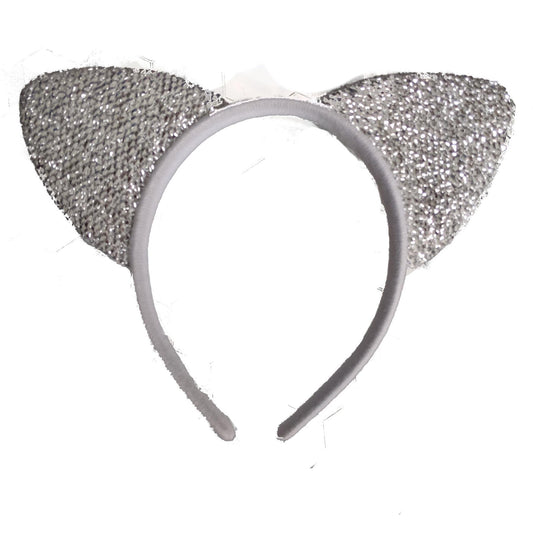 White Glitter Cat Ears Alice Hair Band Headband Fancy Dress Halloween