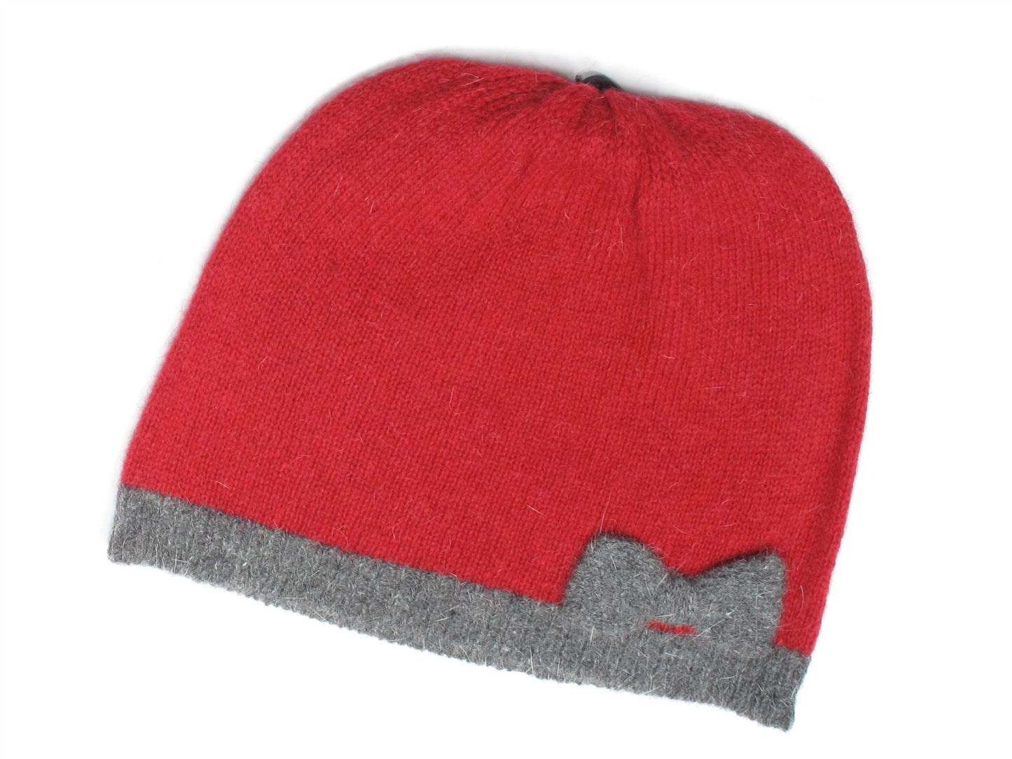 Ladies Womens Warm Winter Super Soft Knitted Red Grey Contrast Beanie Hat