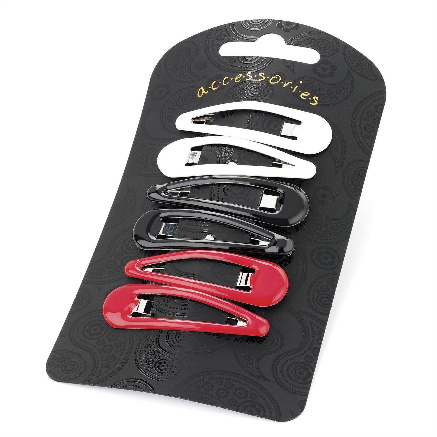 Black White Red 5cm Plastic Coated Sleepie Snap Hair Clips Bendies Slides