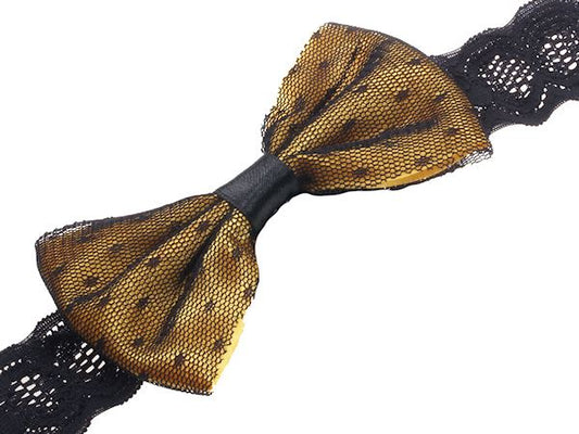 Yellow Black Bow With Net Stretch Lace Elastic Headband Bandeau Hair Band