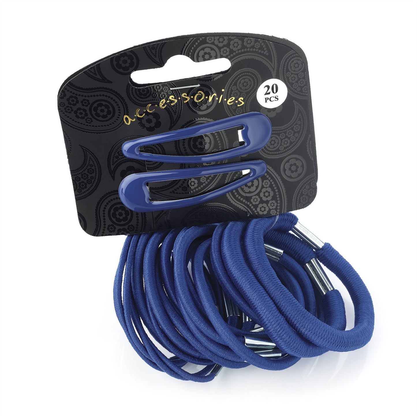 20 Piece Blue Hair Elastic Band Bobble Snap Hair Clip Slide School Set