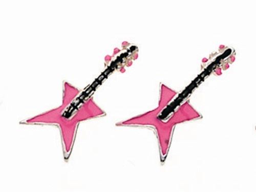 Pink Guitar Stud Earrings Ladies Women Jewellery