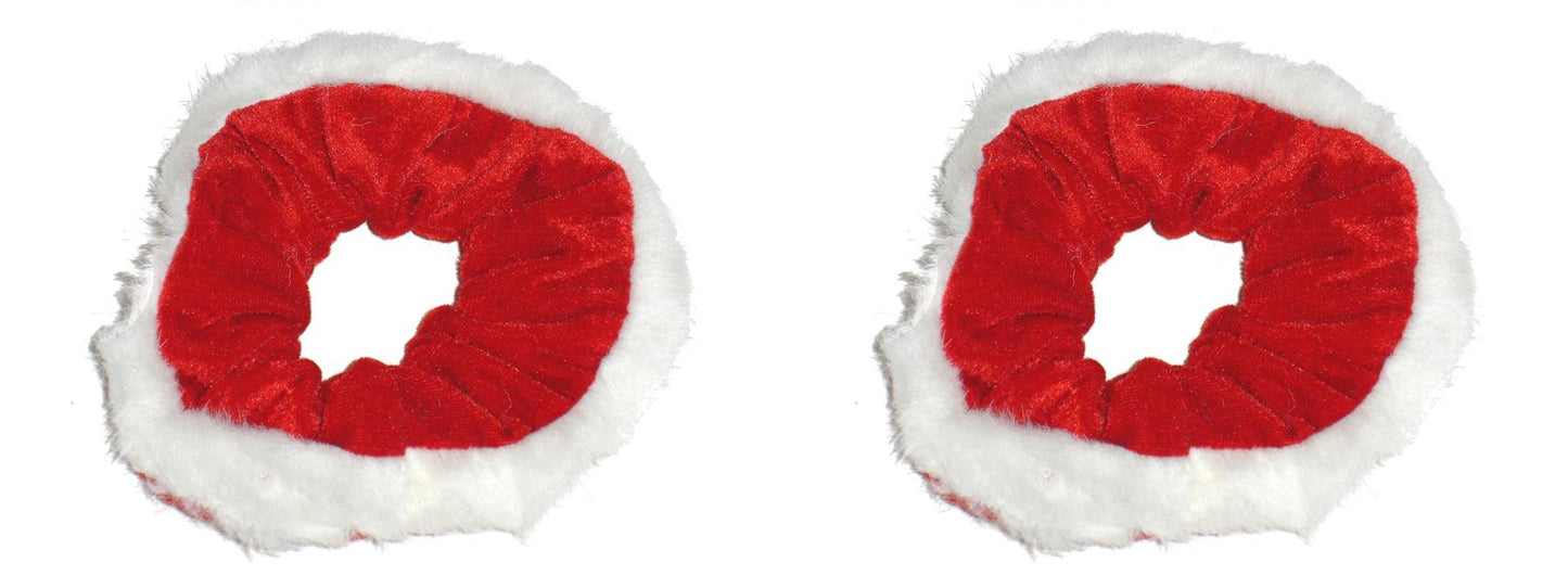 Women Girls Red White Christmas Velvet Fur Scrunchie Hair Bobble Elastic Xmas
