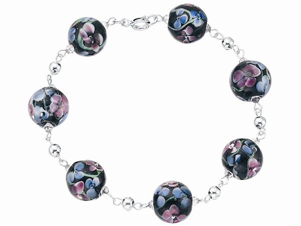 Black Glass Flower Bead Bracelet