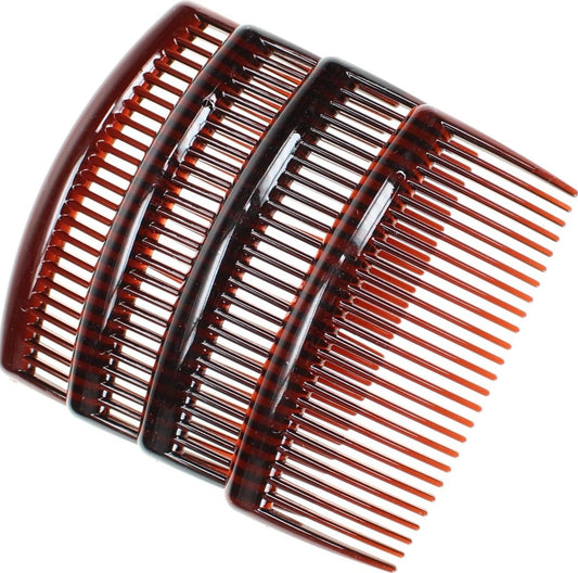 4 Pack of Tort Brown Large 9cm Plain French Side Hair Combs Slides Grips Clips for Women Girls