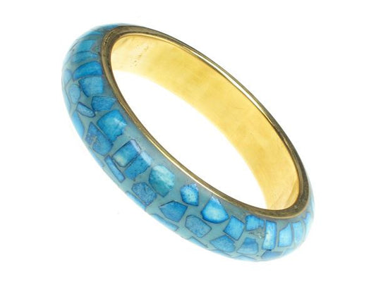 Ladies 1.5cm Wide Blue Mosaic Domed Metal Bangle Bracelet Jewellery