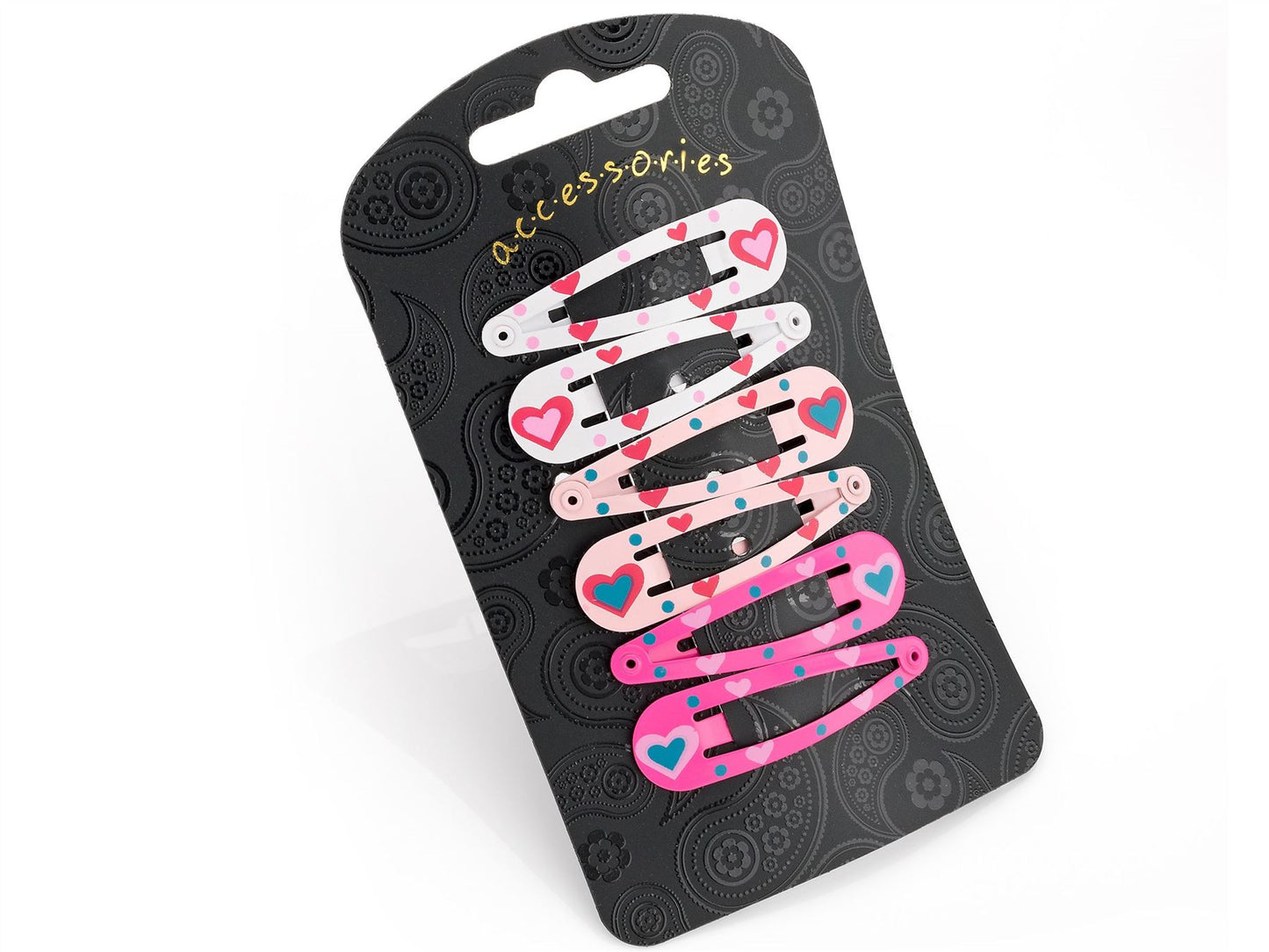 4.75cm Pink White Heart Pattern Metal Snap Hair Clip Bendies Hair Slides