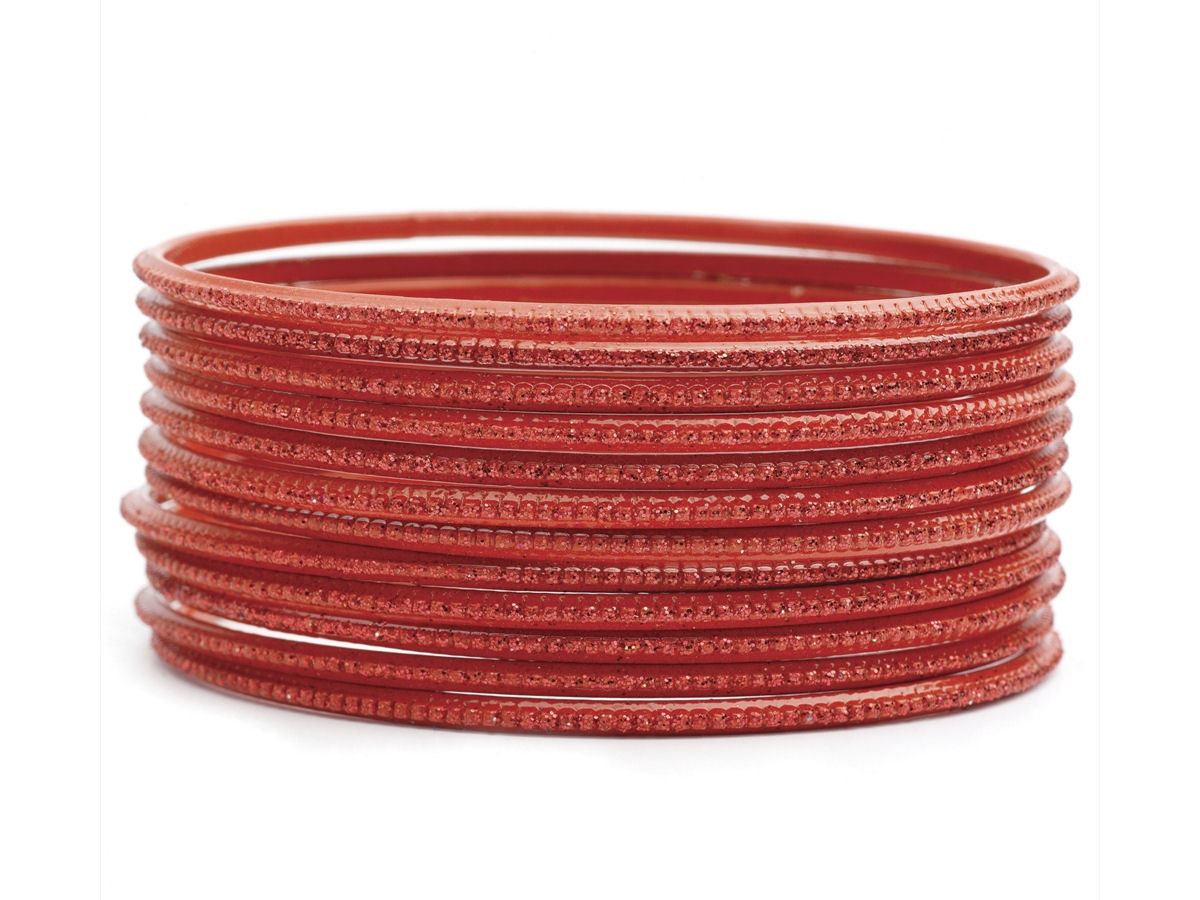12 Piece Red Glitter Narrow Bangle Bracelet Stack Set Womens Ladies Girls