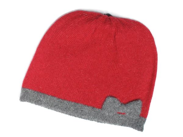Ladies Womens Warm Winter Super Soft Knitted Red Grey Contrast Beanie Hat