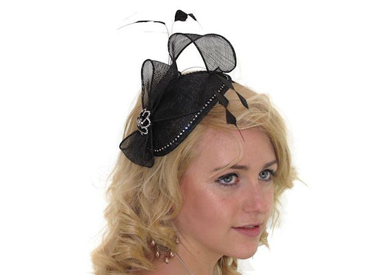 Black Crystal Feather Skull Cap Head Band Hair Band Hat Fascinator Races