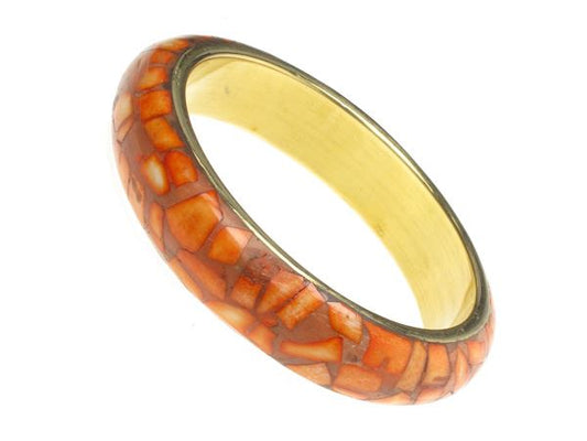 Ladies 1.5cm Wide Orange Mosaic Domed Metal Bangle Bracelet Jewellery
