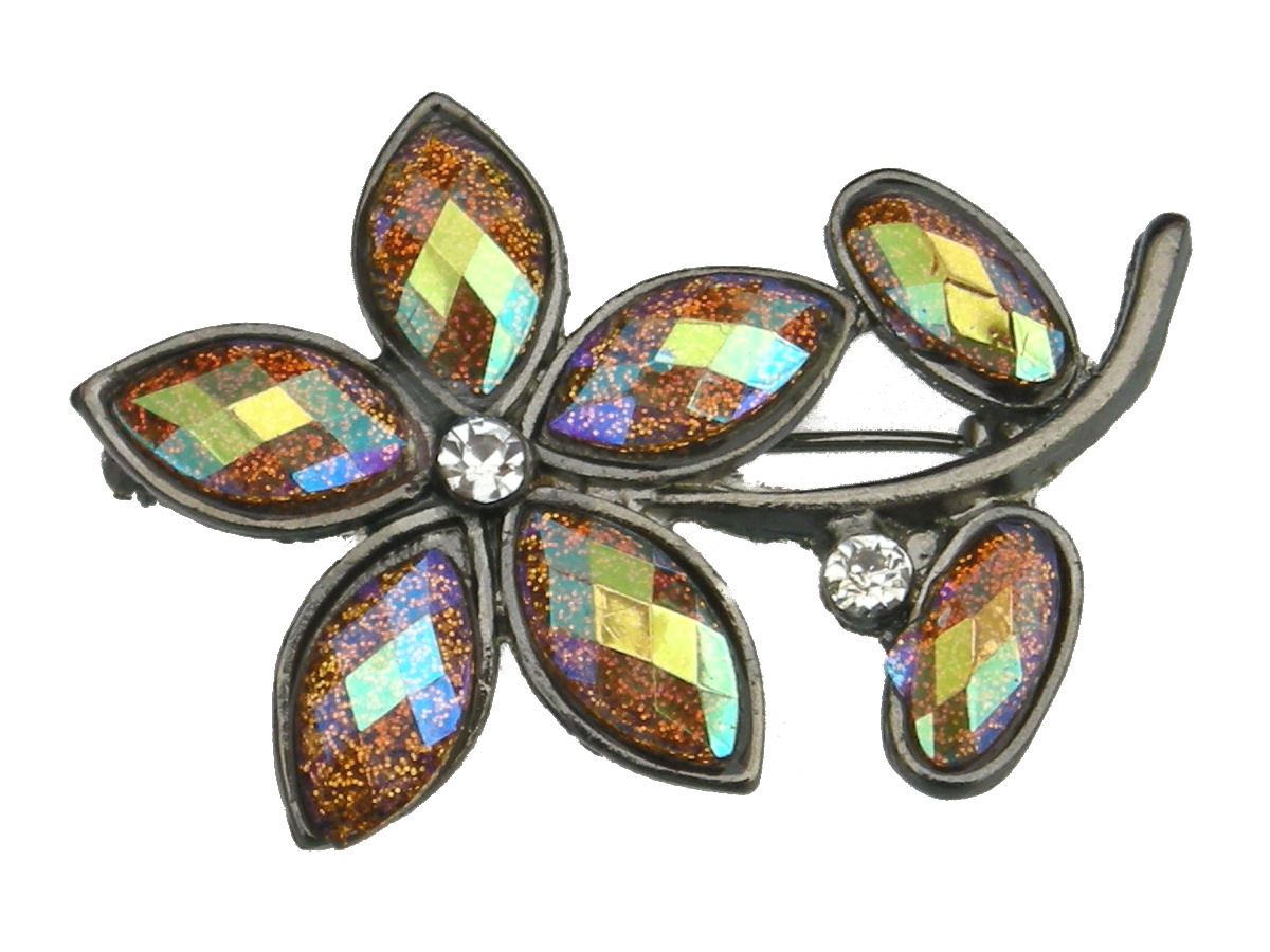 Ladies Bronze Gold Glitter Crystal Flower Floral Brooch Pin Badge Broach