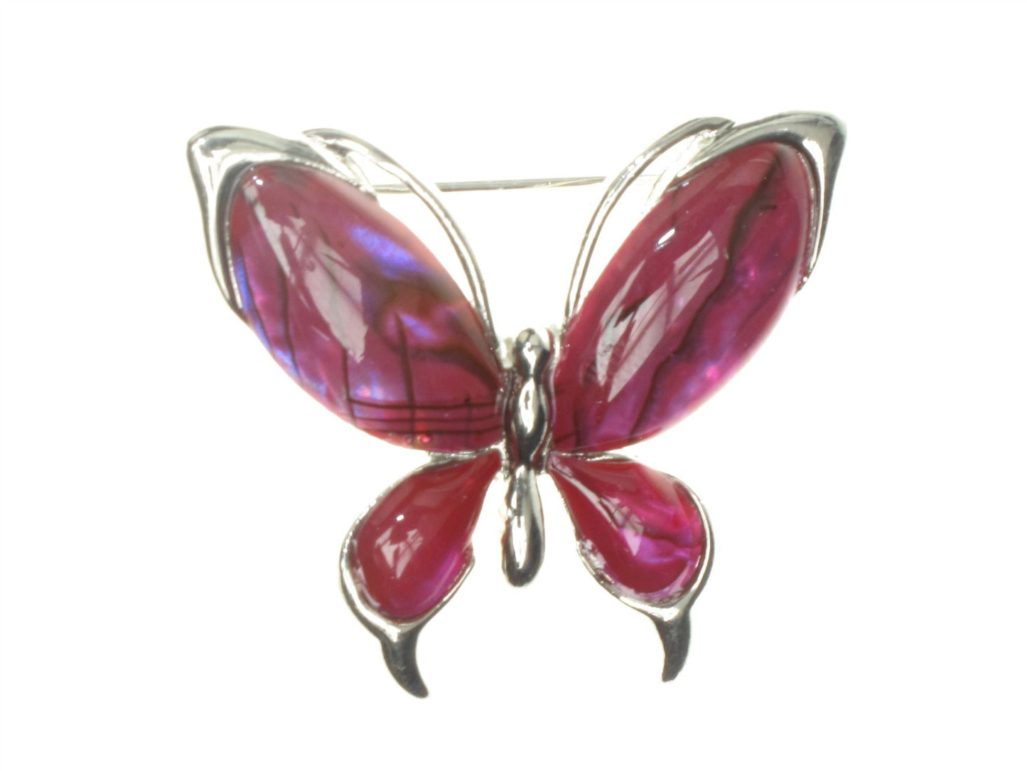 Marble Glossy Pink Silver Butterfly Brooch Pin Badge Broach Jewellery