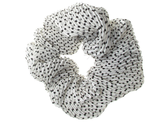 White Crinkle Dot Spot Fabric Hair Scrunchie Hair Bobble Hair Elastic Band
