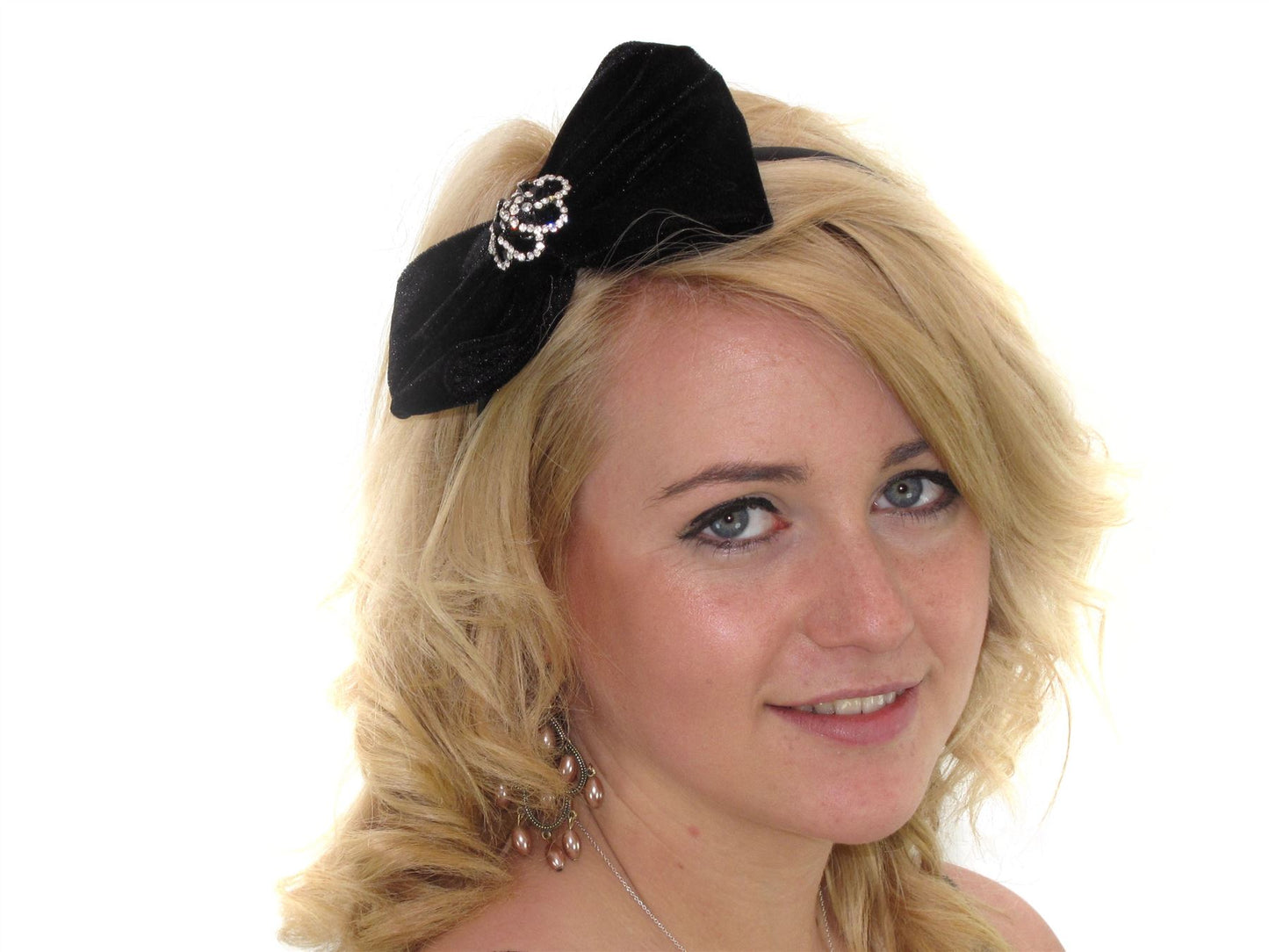 Black Big Velvet Crystal Bow Fascinator Head Band Hair Band Races Party
