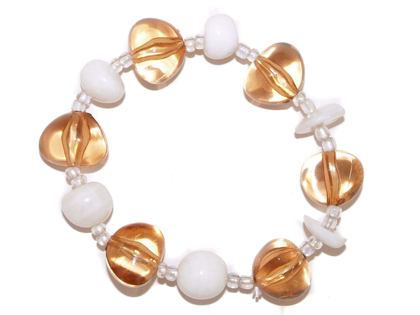 Bronze White Chunky Polished Bead Elasticated Stretch Bracelet Bangle