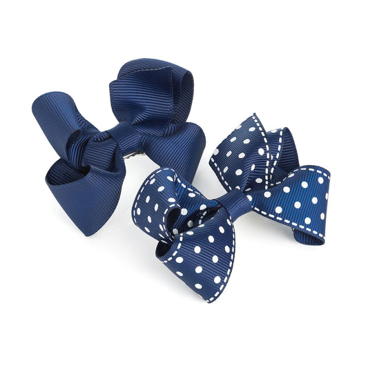 8cm Navy Blue Polka Dot Ribbon Bow on 4cm Alligator Hair Clips Hair Slides
