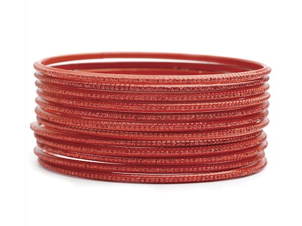 12 Piece Red Glitter Narrow Bangle Bracelet Stack Set Womens Ladies Girls