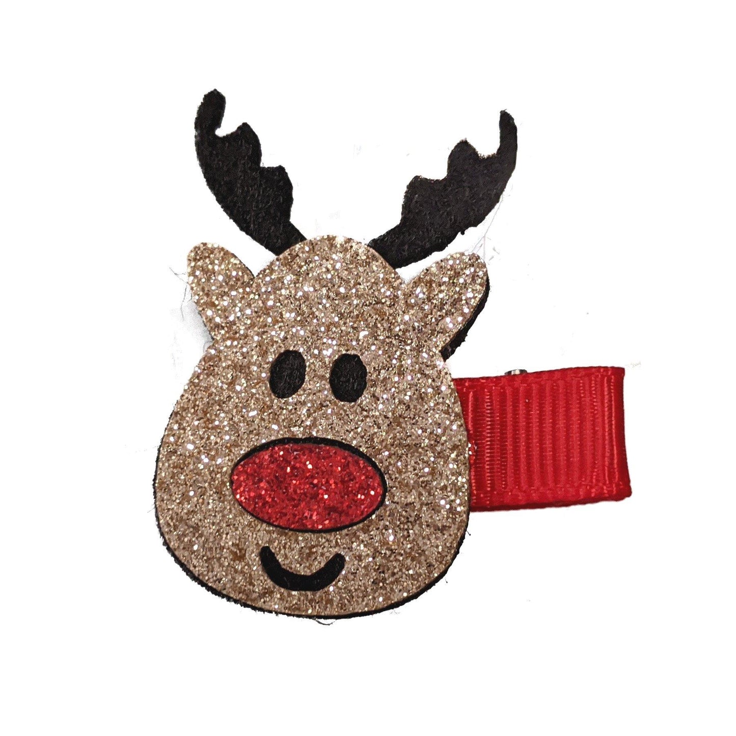 Christmas Xmas Glitter Rudolph Reindeer Hair Clips Grips Slides