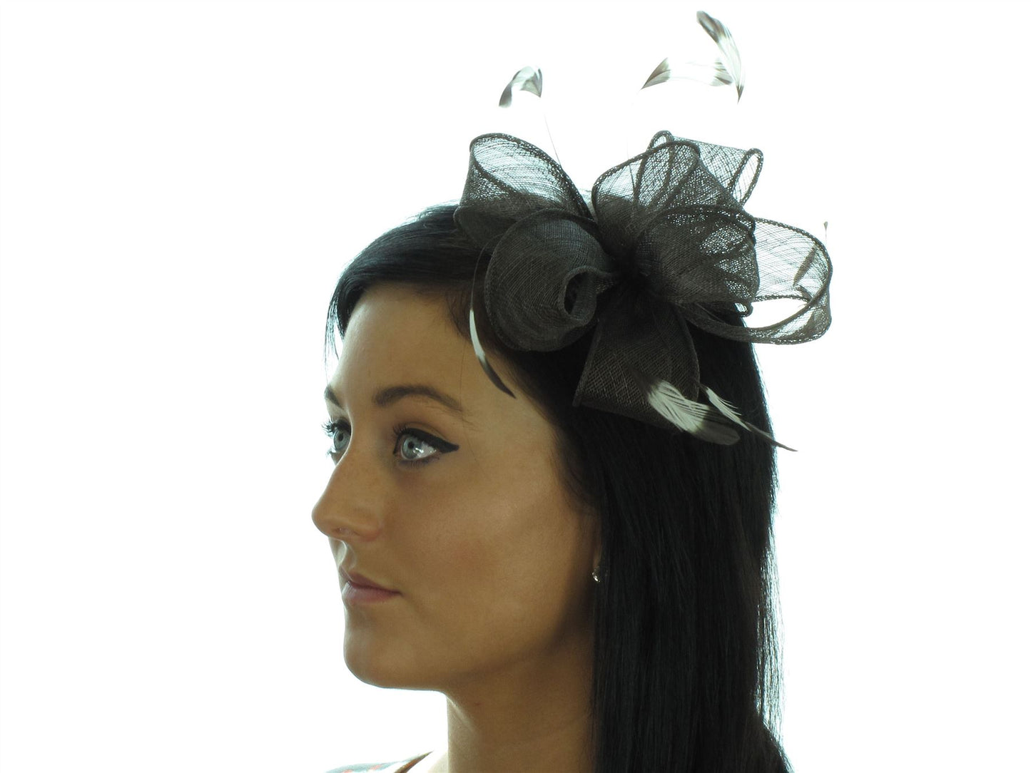 Dark Brown Loop Bow Feather Hair Comb Hair Slide Fascinator Weddings Races