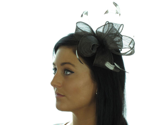 Dark Brown Loop Bow Feather Hair Comb Hair Slide Fascinator Weddings Races