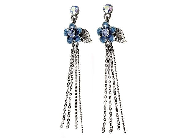 Ladies Blue Flower Dangle Earrings Womens Ladies Girls