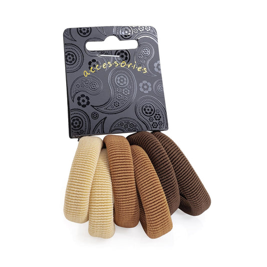 6 Brown Soft Endless Snag Free No Metal Hair Bobbles Elastics Hairbands