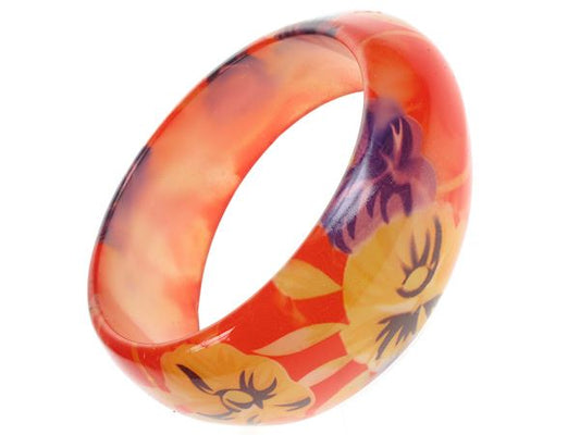 Ladies 3.5cm Wide Orange Flower Chunky Irregular Bracelet Bangle Jewellery