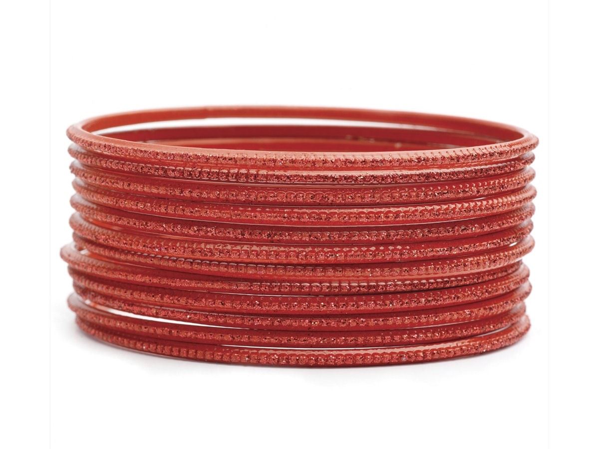 12 Piece Red Glitter Narrow Bangle Bracelet Stack Set Womens Ladies Girls