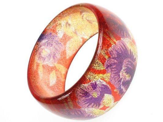 Ladies 3cm Wide Orange Glitter Flower Chunky Plastic Bangle Bracelet