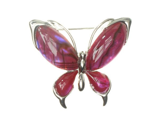 Marble Glossy Pink Silver Butterfly Brooch Pin Badge Broach Jewellery