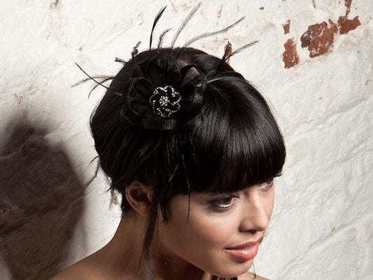 Black Crystal Flower Feather Head Band Hair Band Hat FascinatorRaces