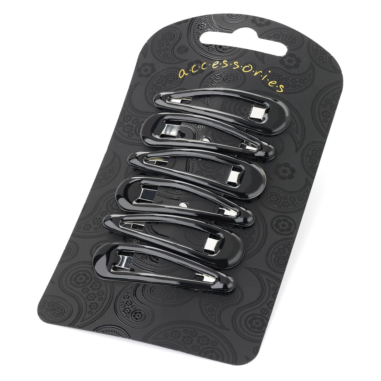 Six 5cm Black Plastic Coated Metal Sleepie Snap Hair Clips Bendies Slides