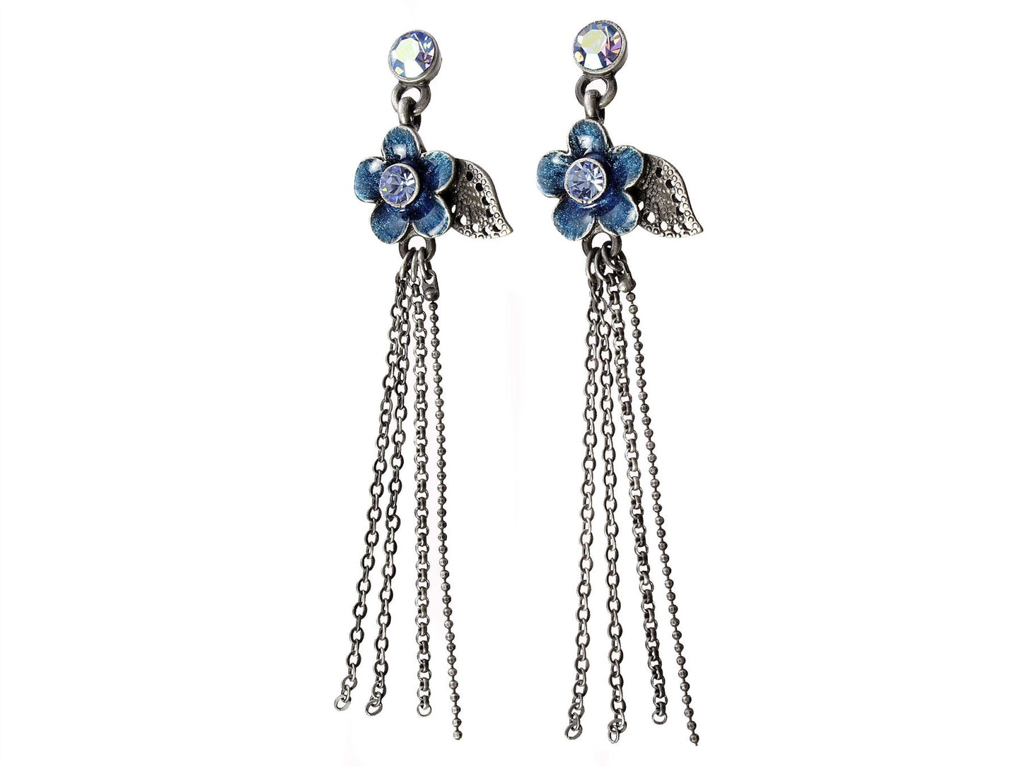 Ladies Blue Flower Dangle Earrings Womens Ladies Girls