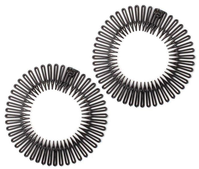 2 Black Plastic Zig Zag Sports Stretchy Headband Flexi Hair Comb Band Gym