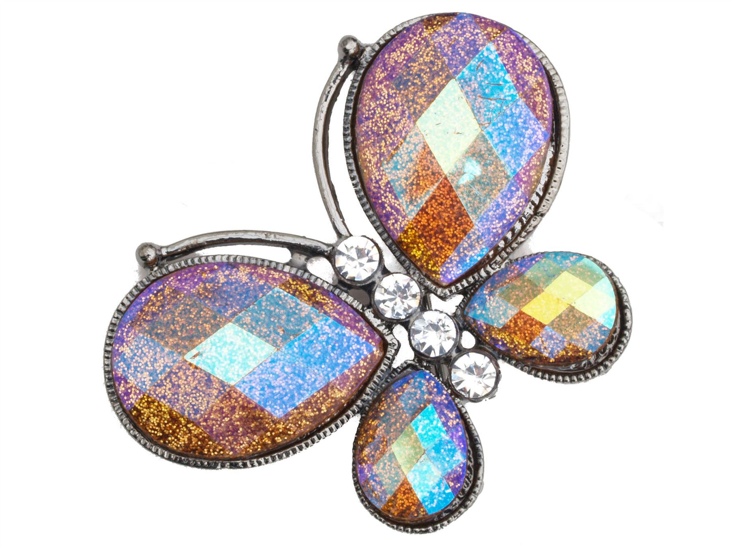 Ladies Bronze Gold Glitter Crystal Butterfly Brooch Pin Badge Broach