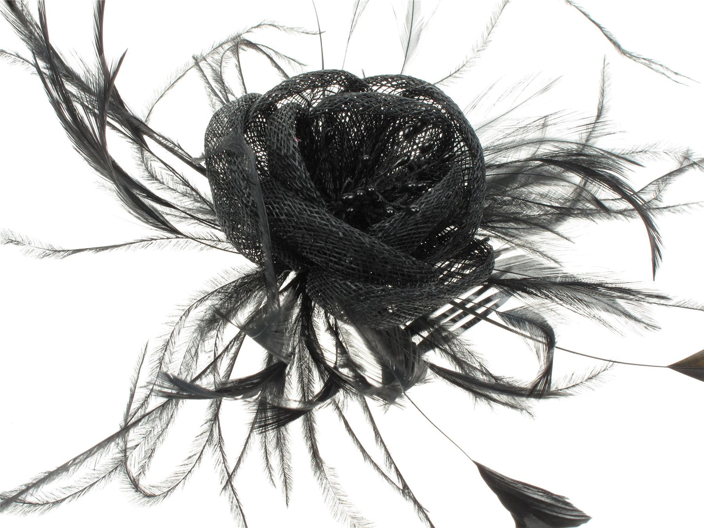 Plain Black Rose Feather Hair Comb Hair Slide Hat Fascinator Wedding Races