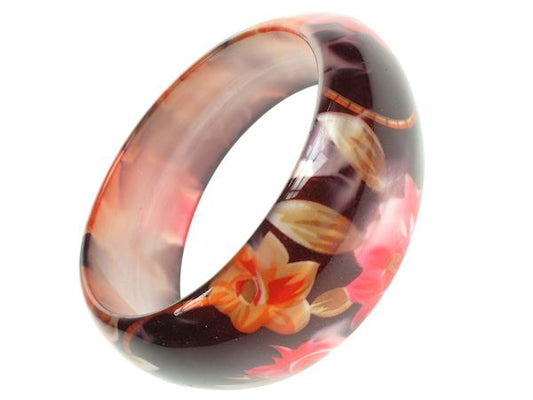 Ladies 3.5cm Wide Brown Flower Chunky Irregular Bracelet Bangle Jewellery