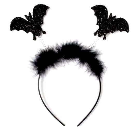 Halloween Black Glitter Bat Headband Boppers Fancy Dress Alice Hair Band