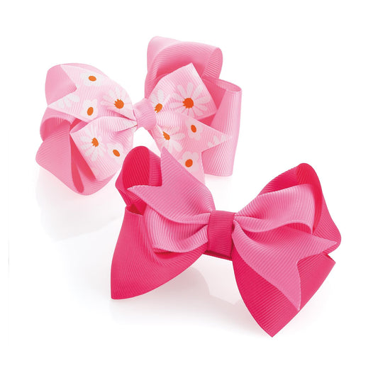 Big Pink Flower Fabric Ribbon Bows 5cm Alligator Jaw Beak Hair Clip Slides