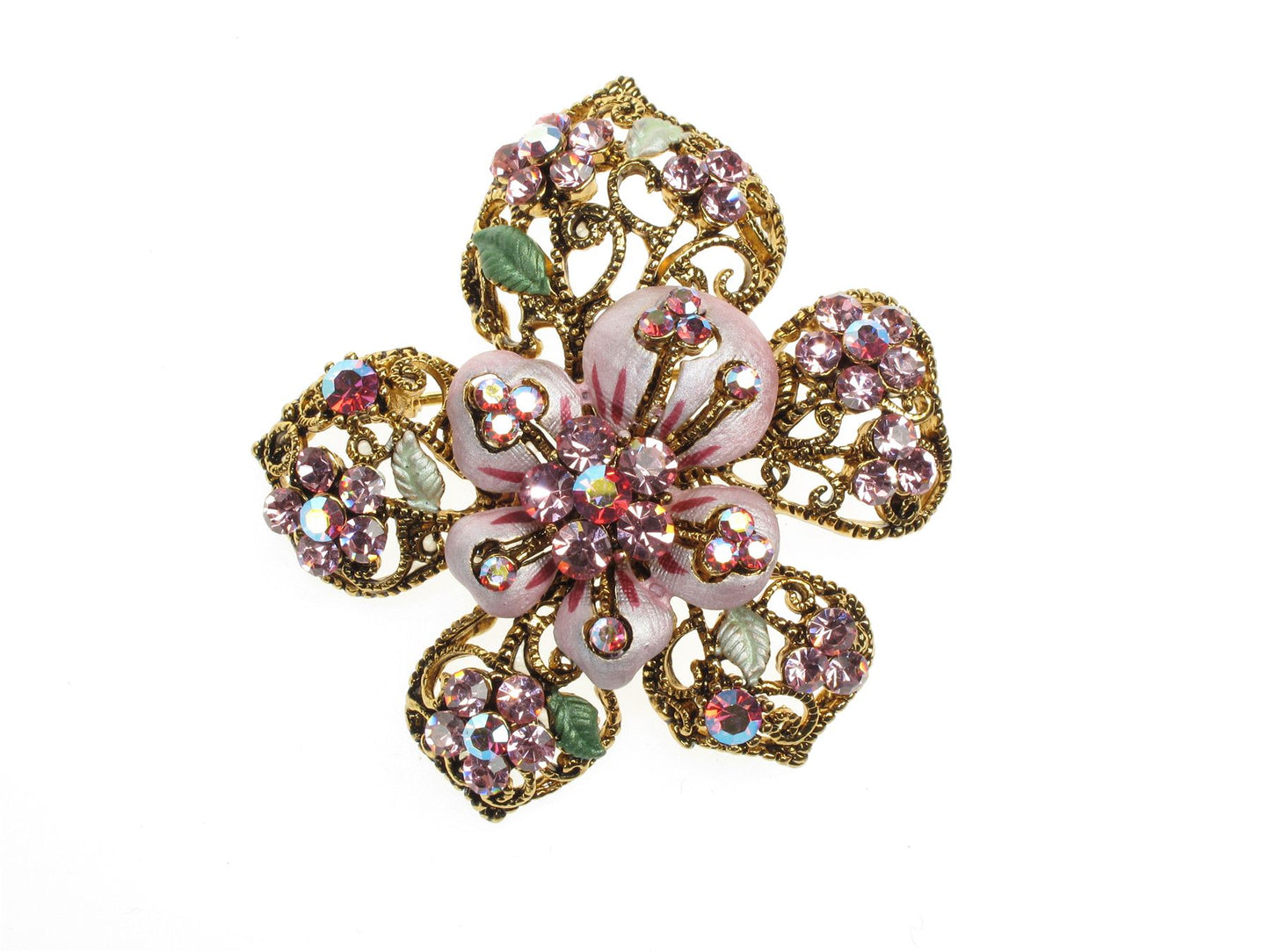 Pink Flower Crystal Brooch