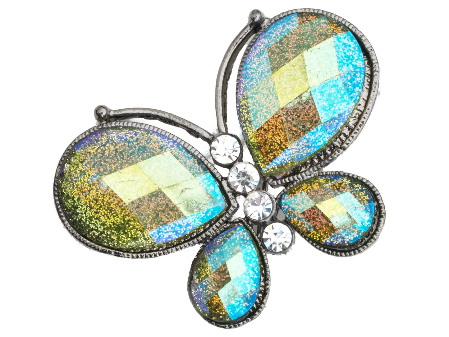 Ladies Green Glitter Crystal Butterfly Brooch Pin Badge Broach