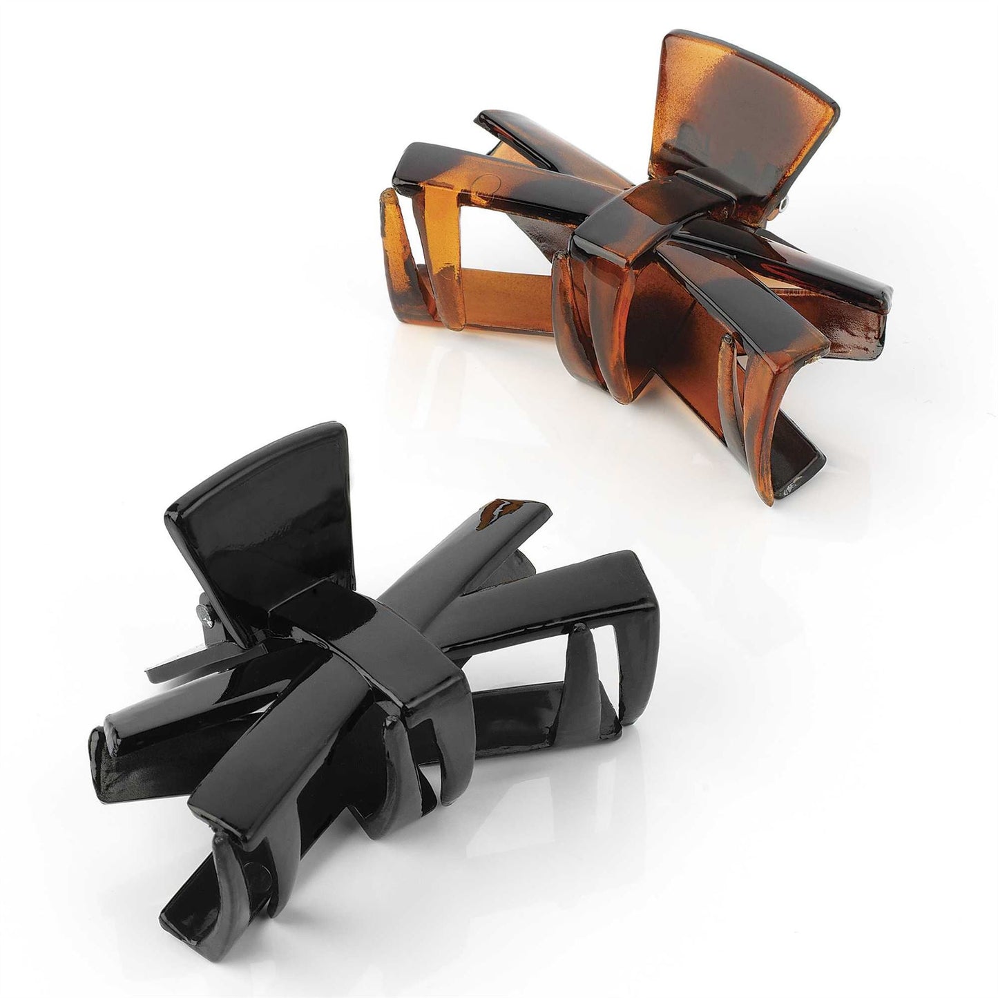 Small 6cm Tort Brown Black Plastic Bow Hair Claw Clamp Clip Set