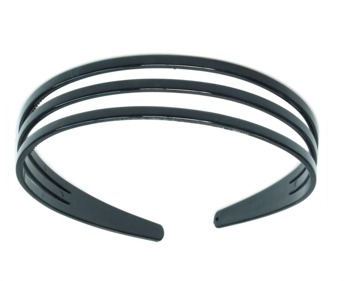 Black Triple 3 Row Plastic Alice Band Hair Band Headband With Grip