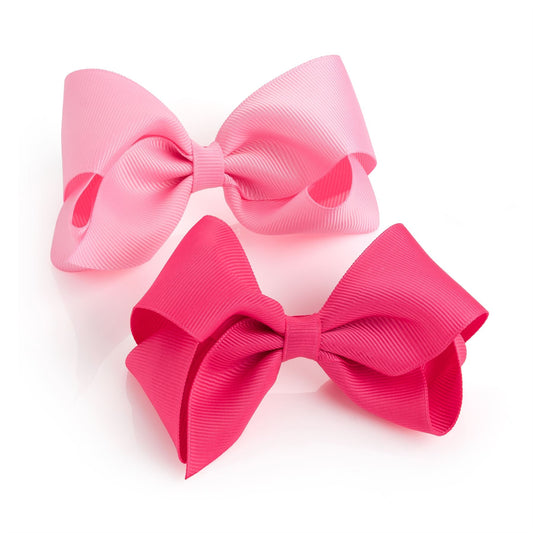 Two Big Pink Fabric Ribbon Bow 5cm Alligator Jaw Beak Hair Clip Hair Slides