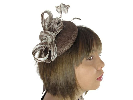 Brown Cream Pill Box Feather Head Band Hair Band Hat FascinatorRaces