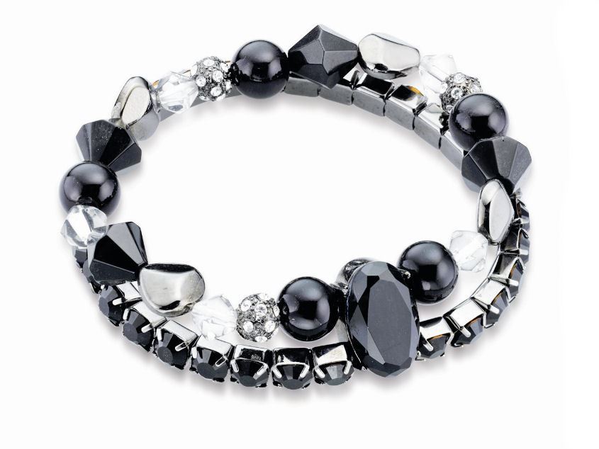 Fiorelli Black Double Row Multi Bead Bracelet