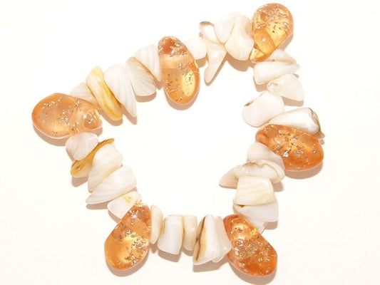 Amber Chunky Bead Natural Shell Elasticated Stretch Bracelet Bangle