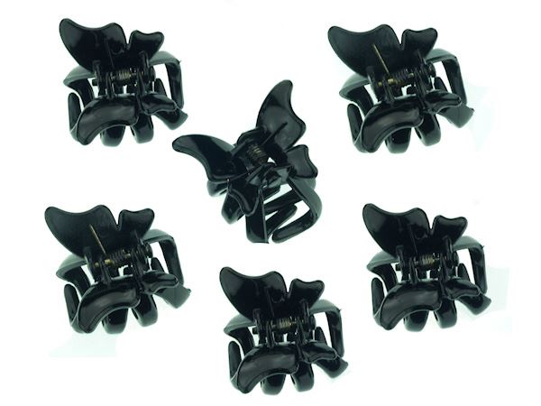 Pack of 6 Small Mini 2cm Black Plastic Butterfly Hair Claws Clips Clamps