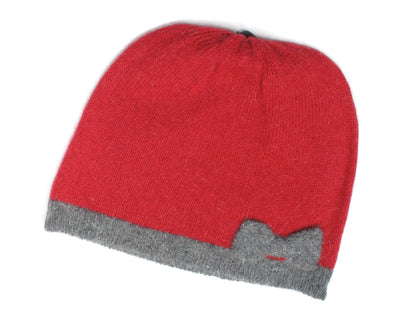Ladies Womens Warm Winter Super Soft Knitted Red Grey Contrast Beanie Hat
